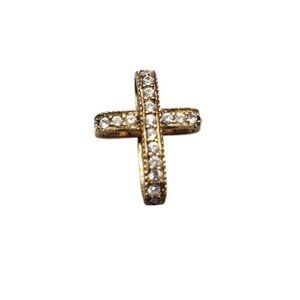 925 Crossover Cross Pendant Gold Wash Sterling Silver Rhinestone Pave 3-D